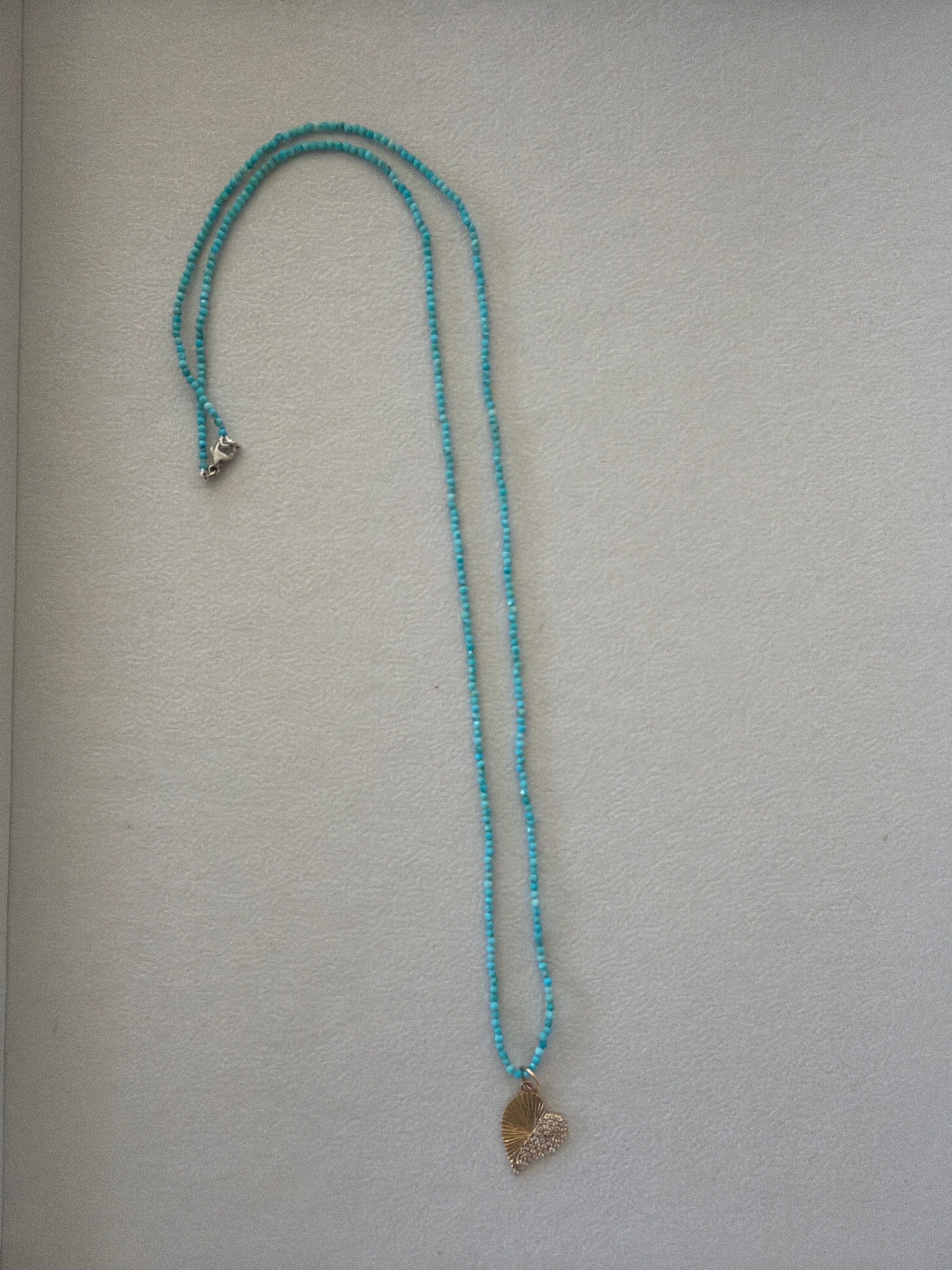 Turquoise Beads with Fluted Heart Charm