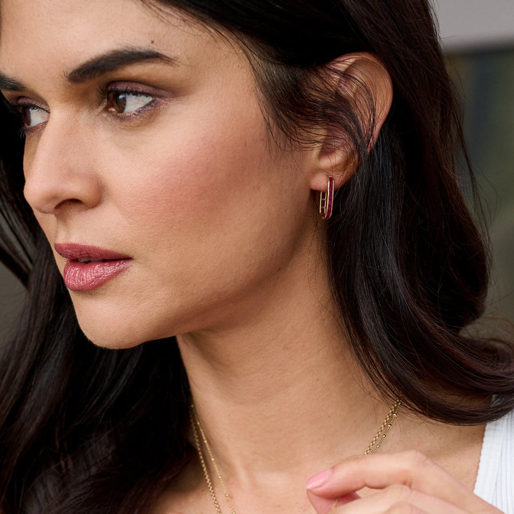 Oval Baguette Ruby Hoop Earrings