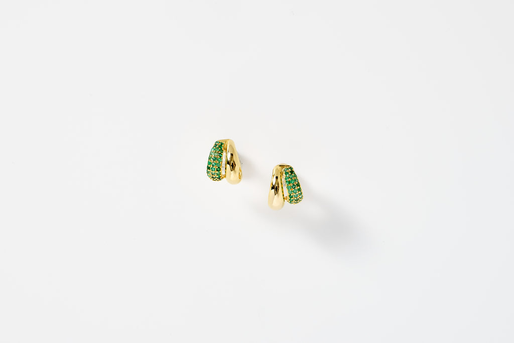 Emerald Bubble Huggie Earrings