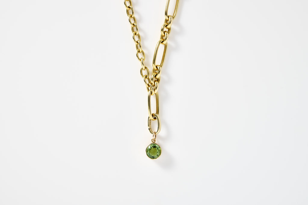 Green Tourmaline Circle Charm Necklace