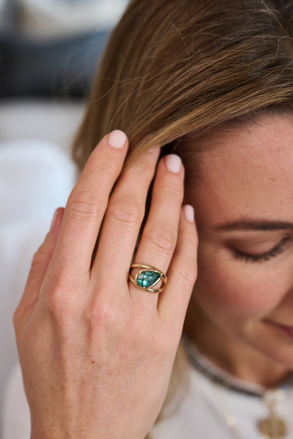 Green Tourmaline Pear Ring