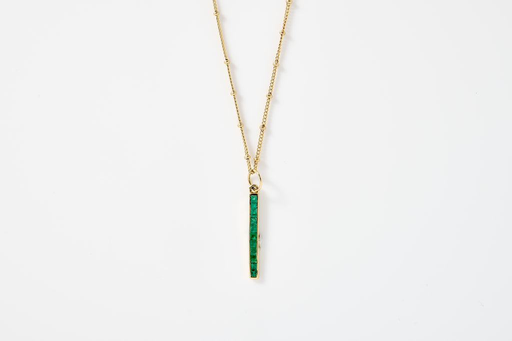 Emerald Bar Charm Necklace