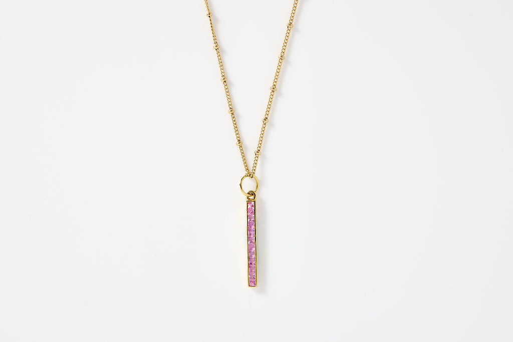 Pink Tourmaline Bar Charm Necklace