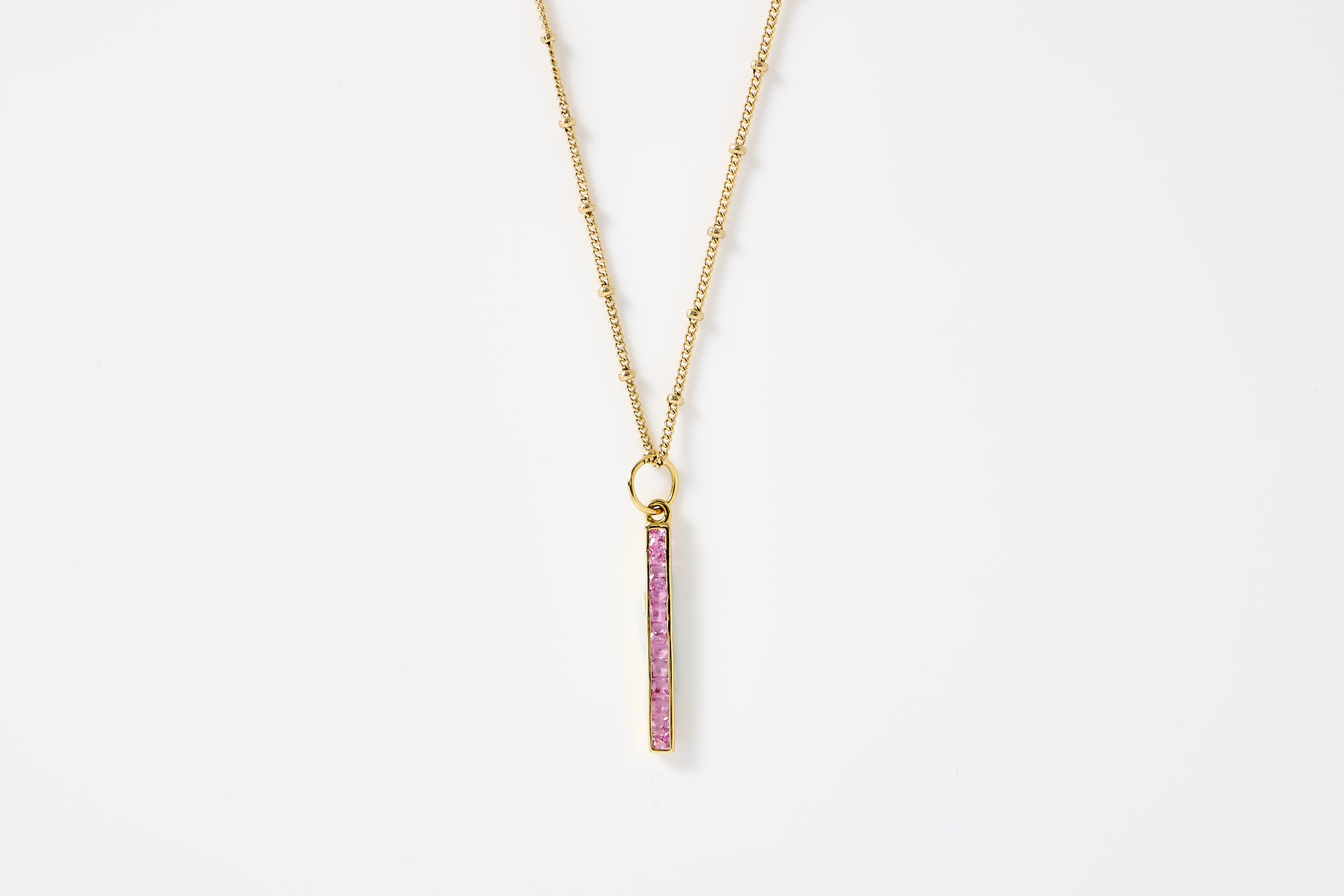 Pink Tourmaline Bar Charm Necklace