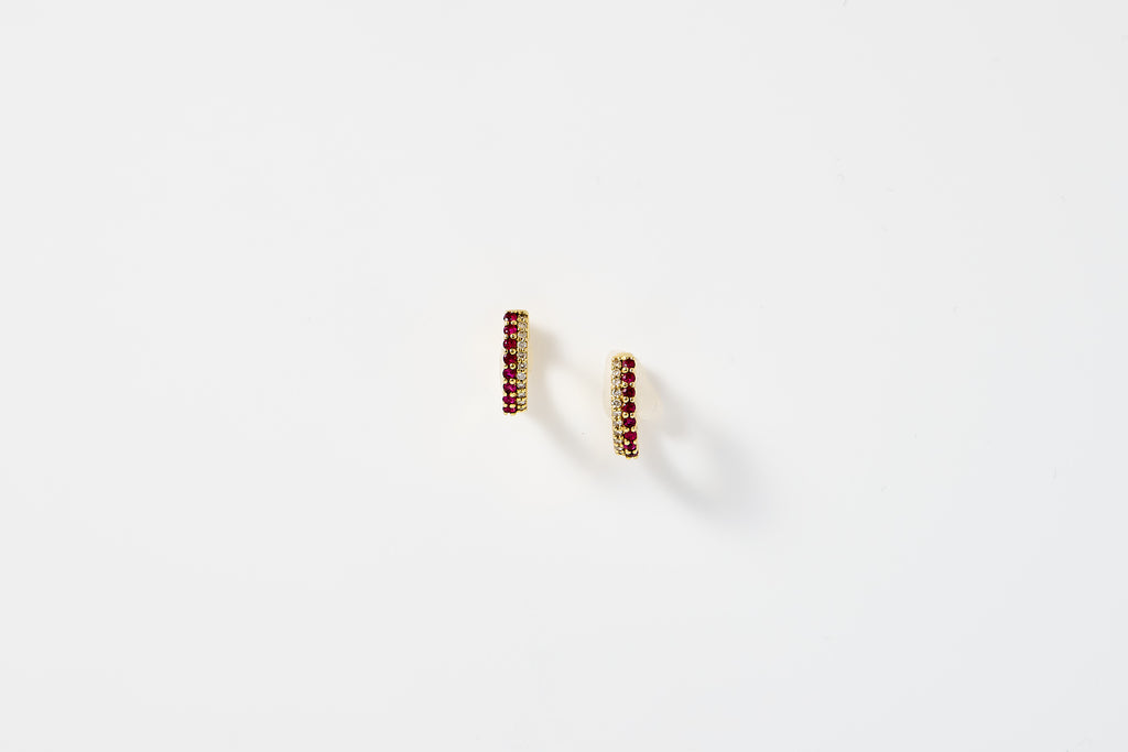 Ruby and Diamond Huggie Earrings
