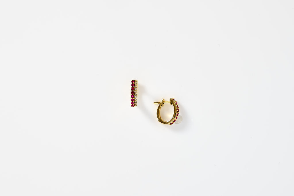 Ruby and Diamond Huggie Earrings