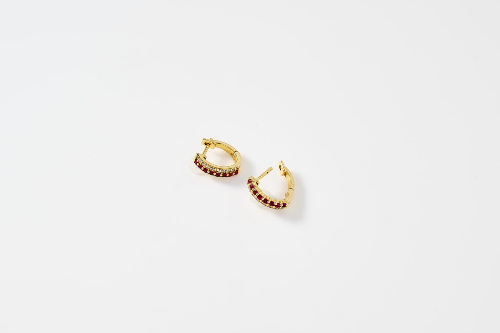 Ruby and Diamond Huggie Earrings