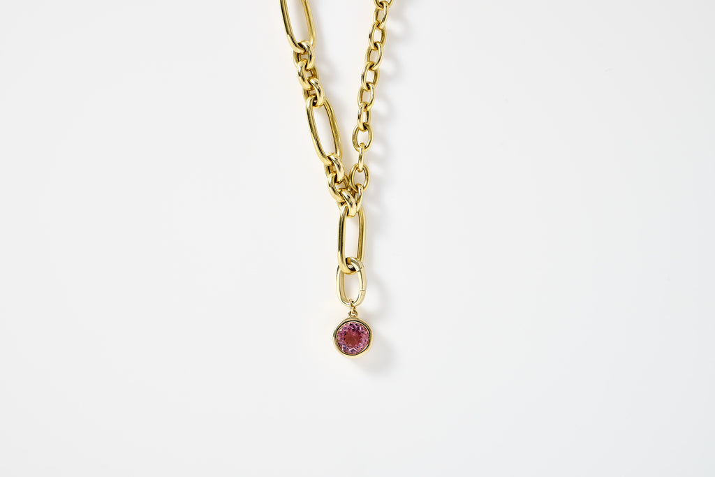 Pink Tourmaline Circle Charm Necklace