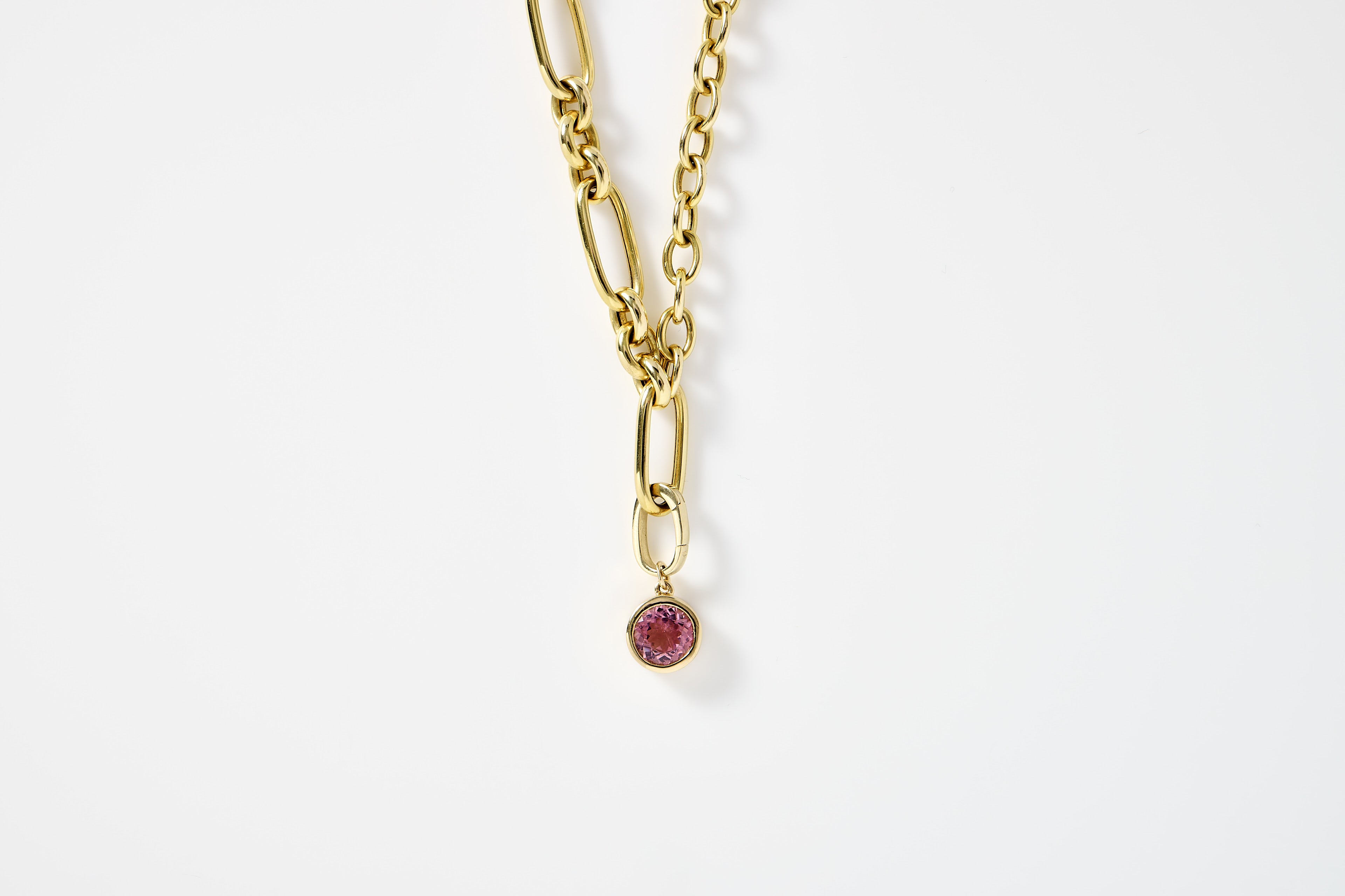 Pink Tourmaline Circle Charm Necklace