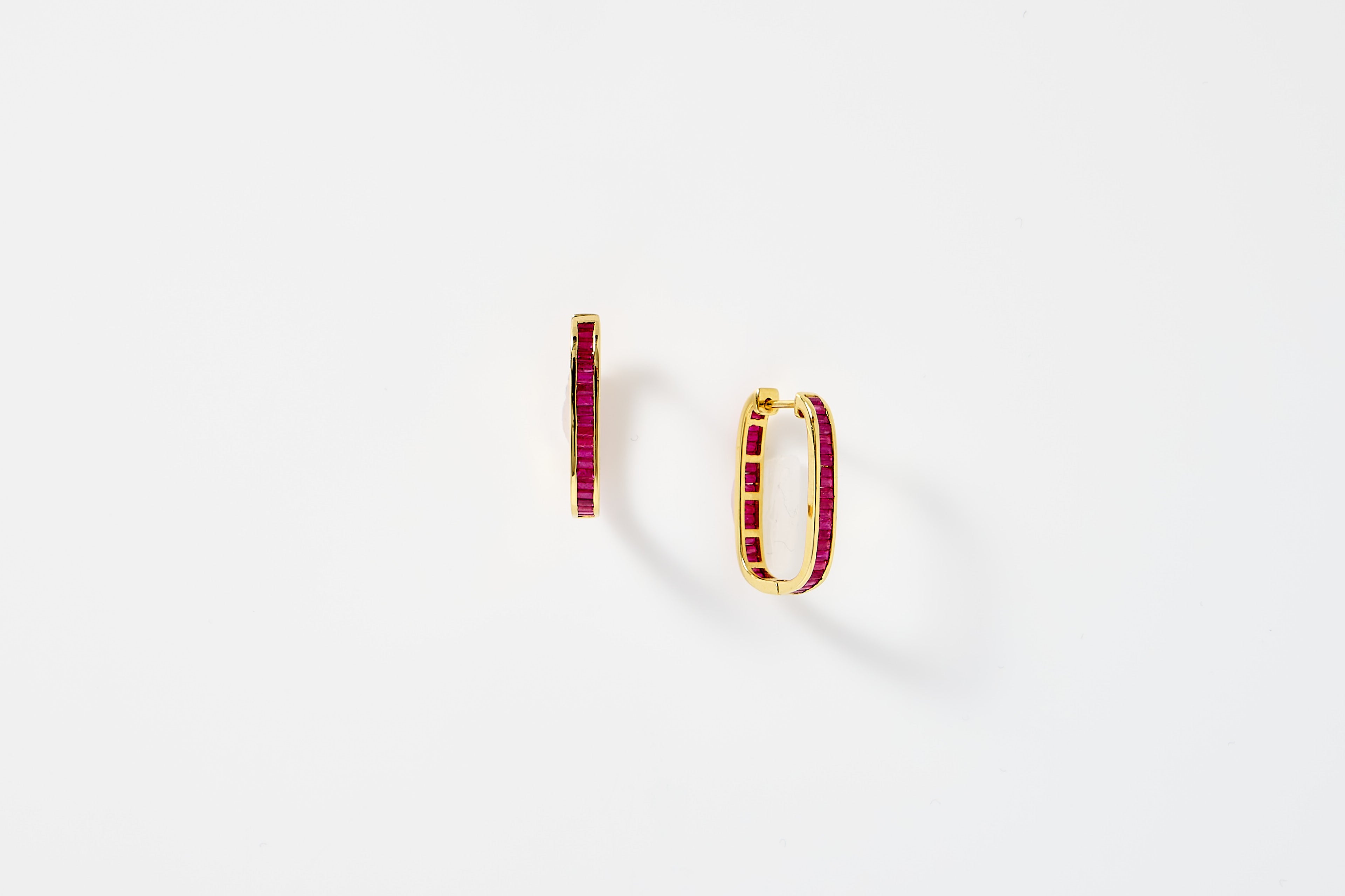 Oval Baguette Ruby Hoop Earrings