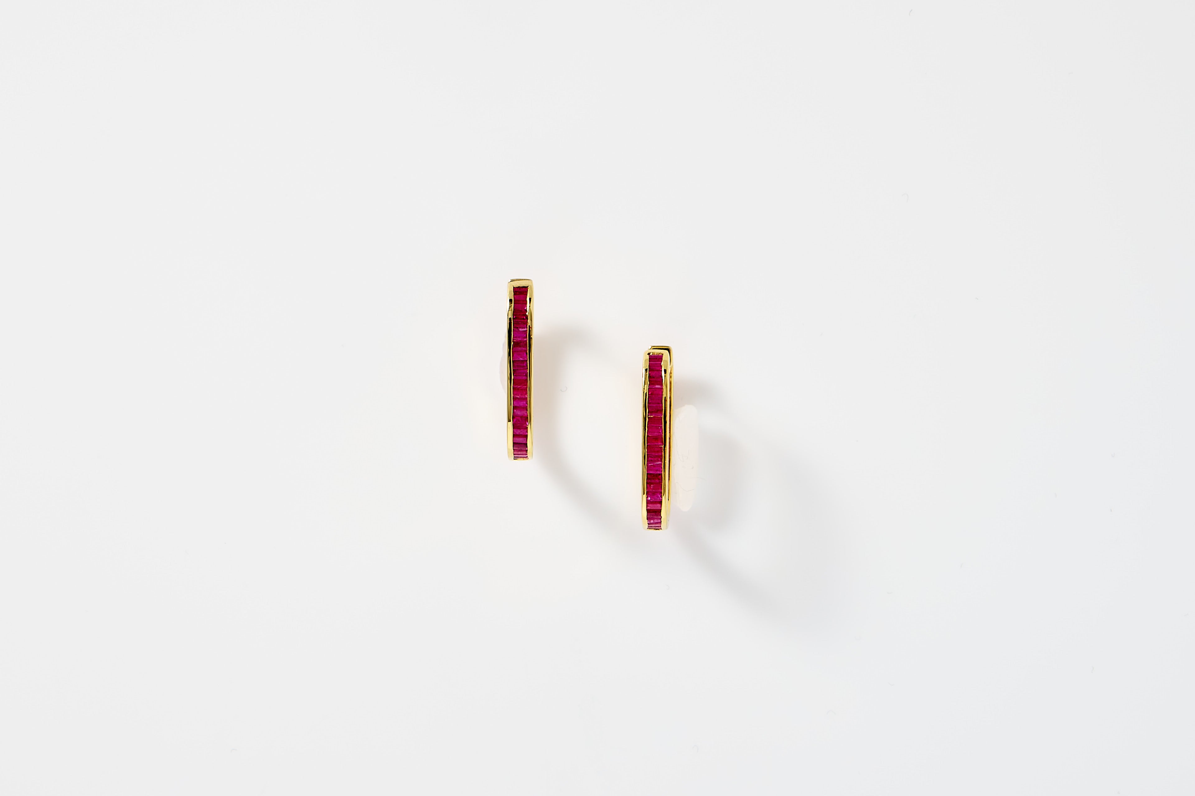 Oval Baguette Ruby Hoop Earrings